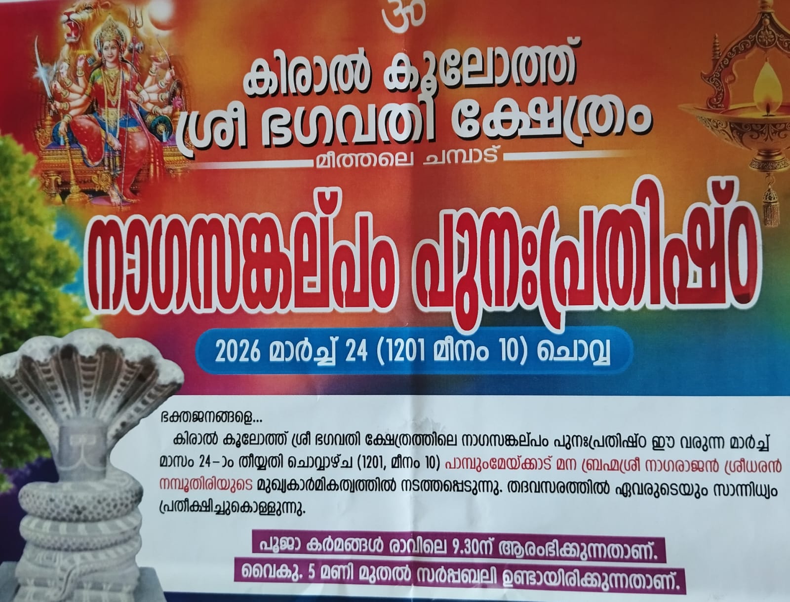 കിരാൽ കൂലോത്ത് ശ്രീ ഭഗവതി ക്ഷേത്രം നാഗസങ്കല്പം പുന:പ്രതിഷ്ഠ