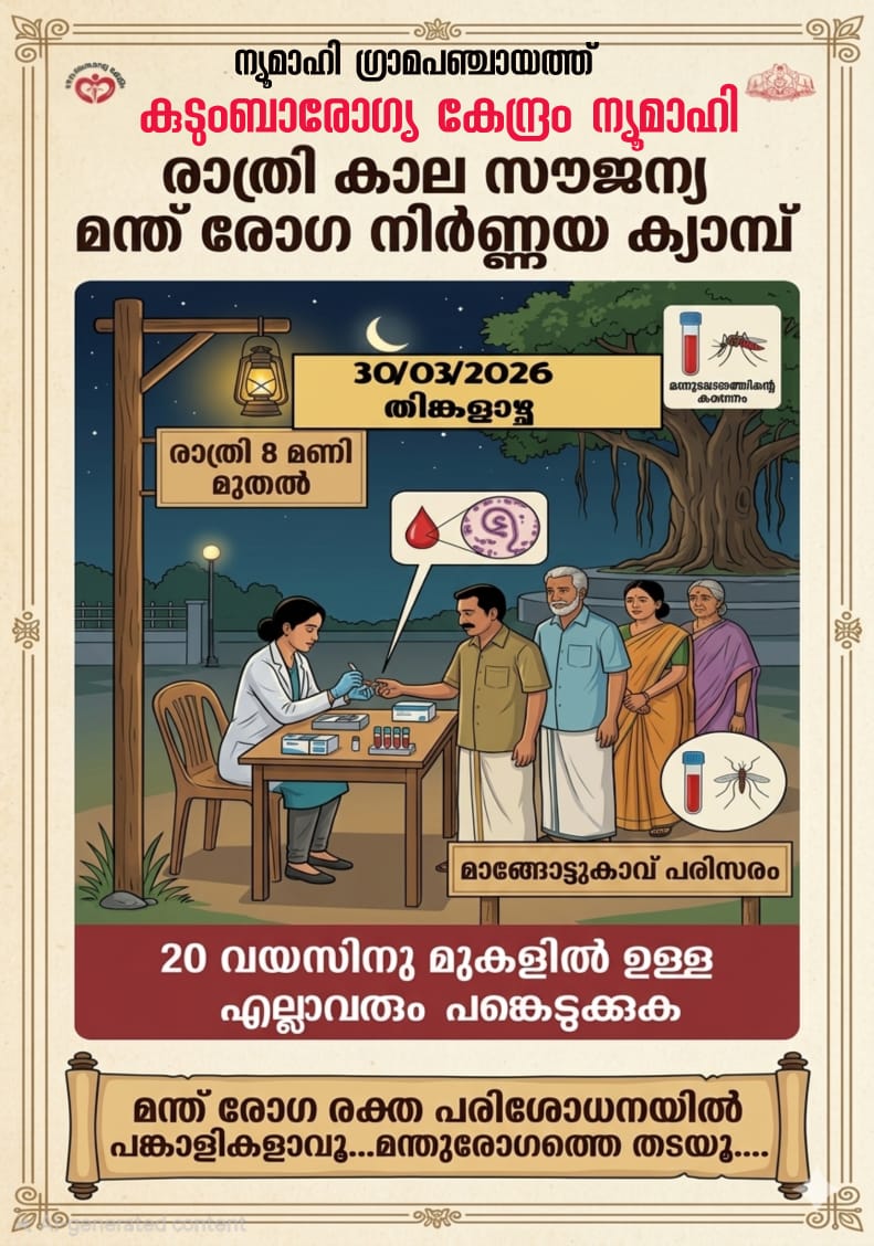 ന്യൂമാഹിയിൽ സൗജന്യ മന്ത് രോഗ നിർണ്ണയ ക്യാമ്പ് ഇന്ന്