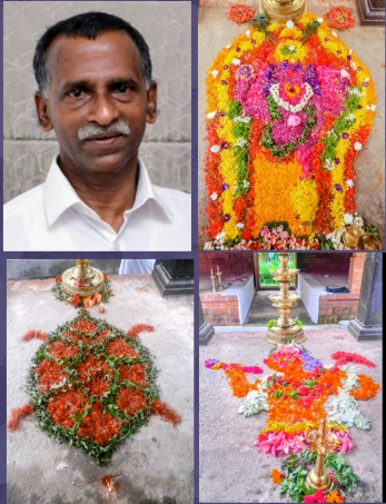 * നിടുമ്പ്രം മഹാദേവ ക്ഷേത്രം: പത്ത് അവതാരങ്ങളുടെ പുഷ്പ ചിത്രം വരച്ച് ജയപ്രകാശ് ശ്രദ്ധേയനായി*